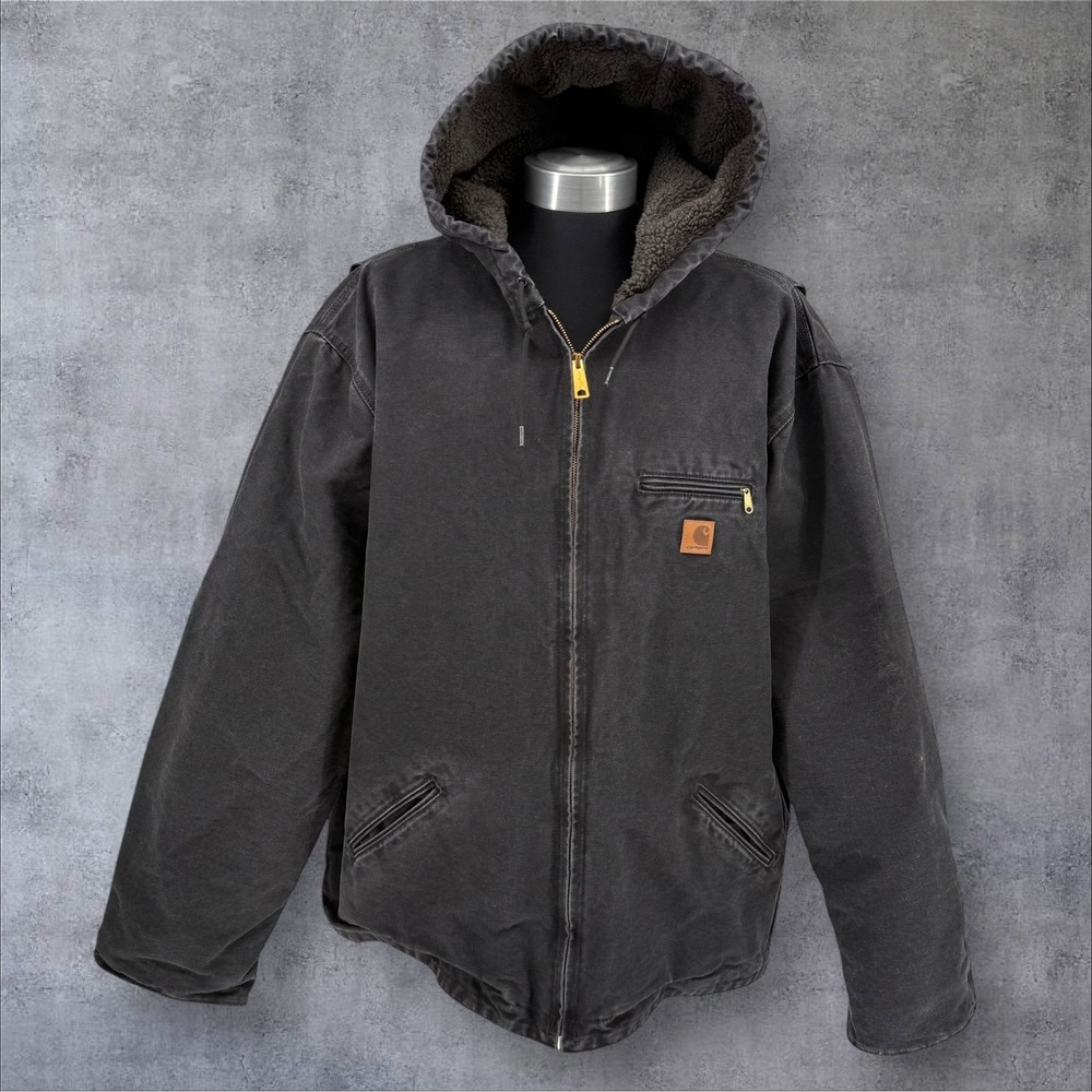 Carhartt J141 Jacket Black Duck Canvas Lined Hooded Coat‎ Mens 4XL Tall